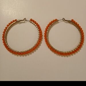 Orange Beaded Hoop Earrings